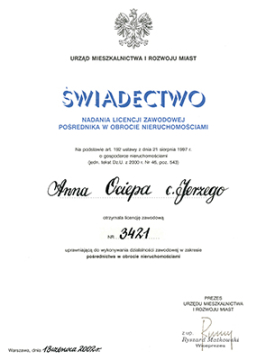 Anna Ociepa | Licencja zawodowa nr 3421